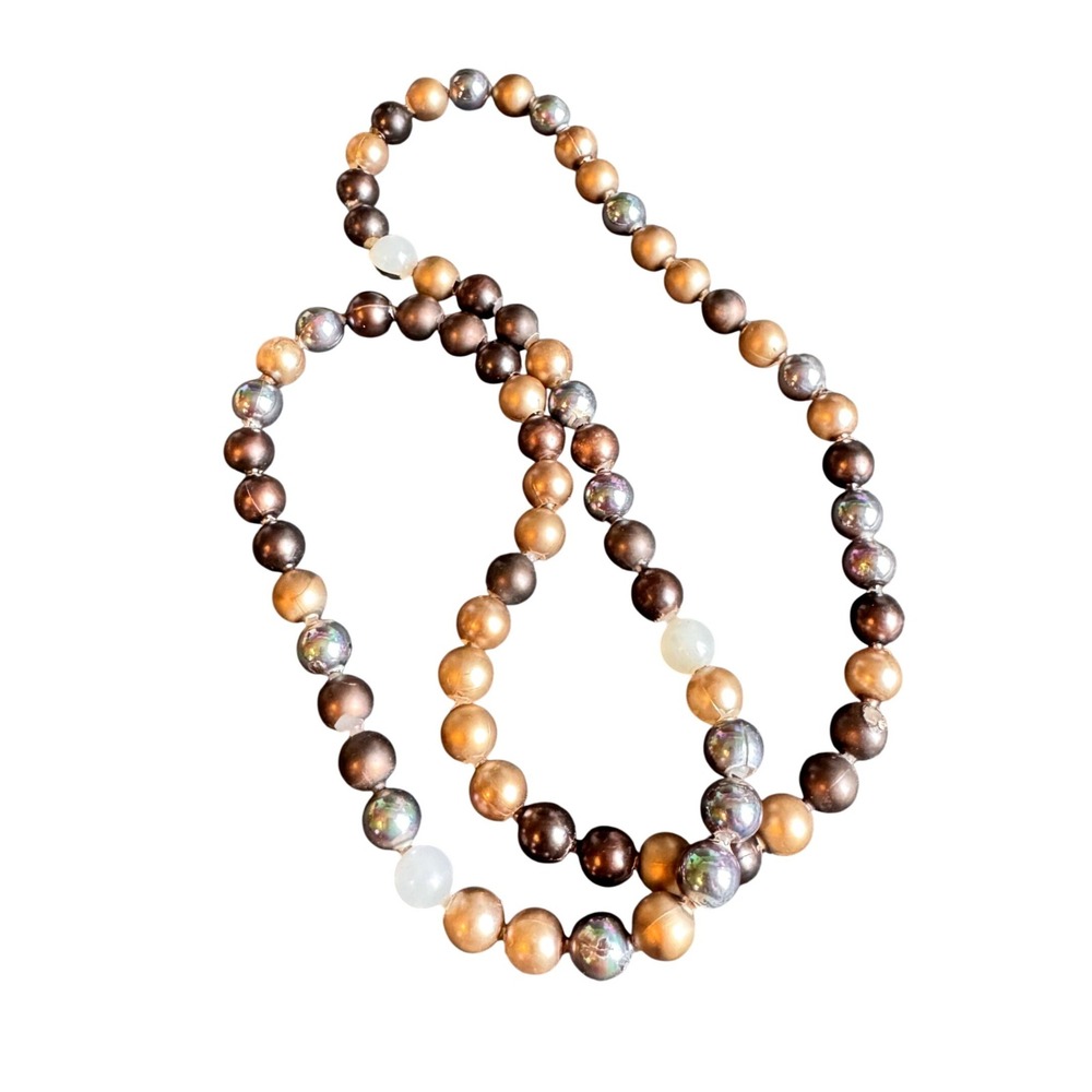 $3 BUNDLE ITEM Faux Pearl Long Strand Necklace Bronze Gold Iridescent Beads